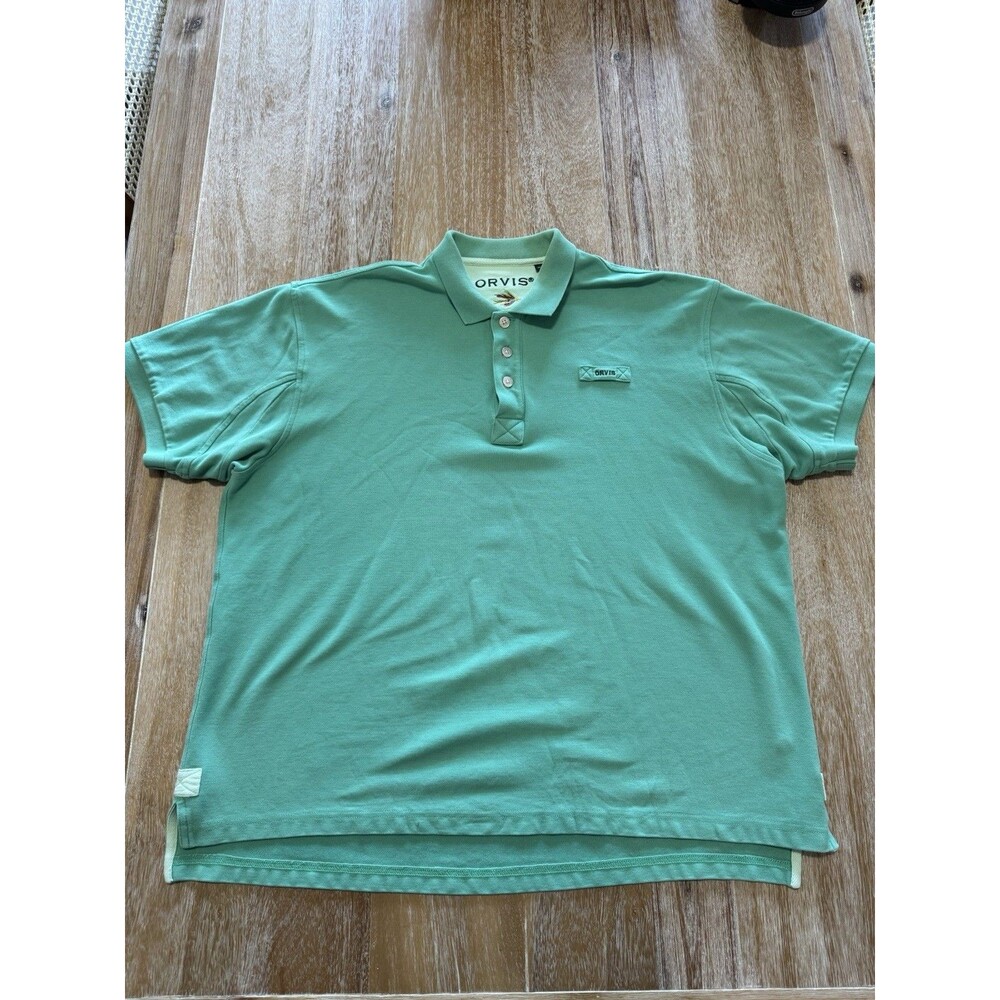 Orvis Signature Polo Shirt Mens XL Mint Green Pique Cotton Fly Fishing Lure S/S